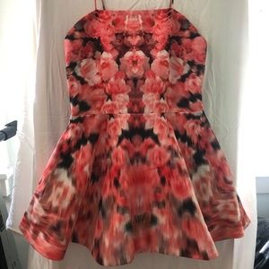 Finders Keepers Coral Red Floral Print Dress